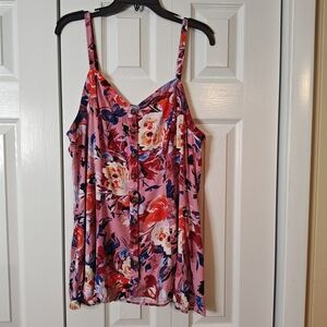 Torrid Blush Pink Floral Stretch Challis Fit&Flare Cami SZ 2x Adjust Straps EUC